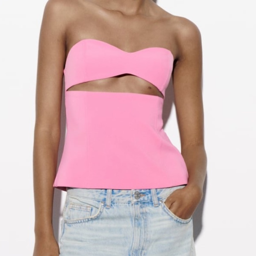 ZARA Barbie Strapless Cut Out Top NWT Off Shoulders Top  Barbiecore 3420/707